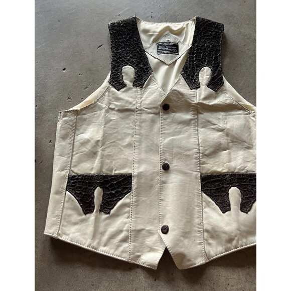 Vintage ORIGINALES Hnos Solorzano White Brown 100% Crocodile Leather Vest Sz S - Picture 3 of 14